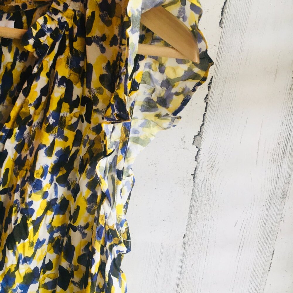 NWOT Velvet by Graham & Spencer Dress Flutter Cap Sleeve Abstract Print Yellow L - Picture 8 of 12